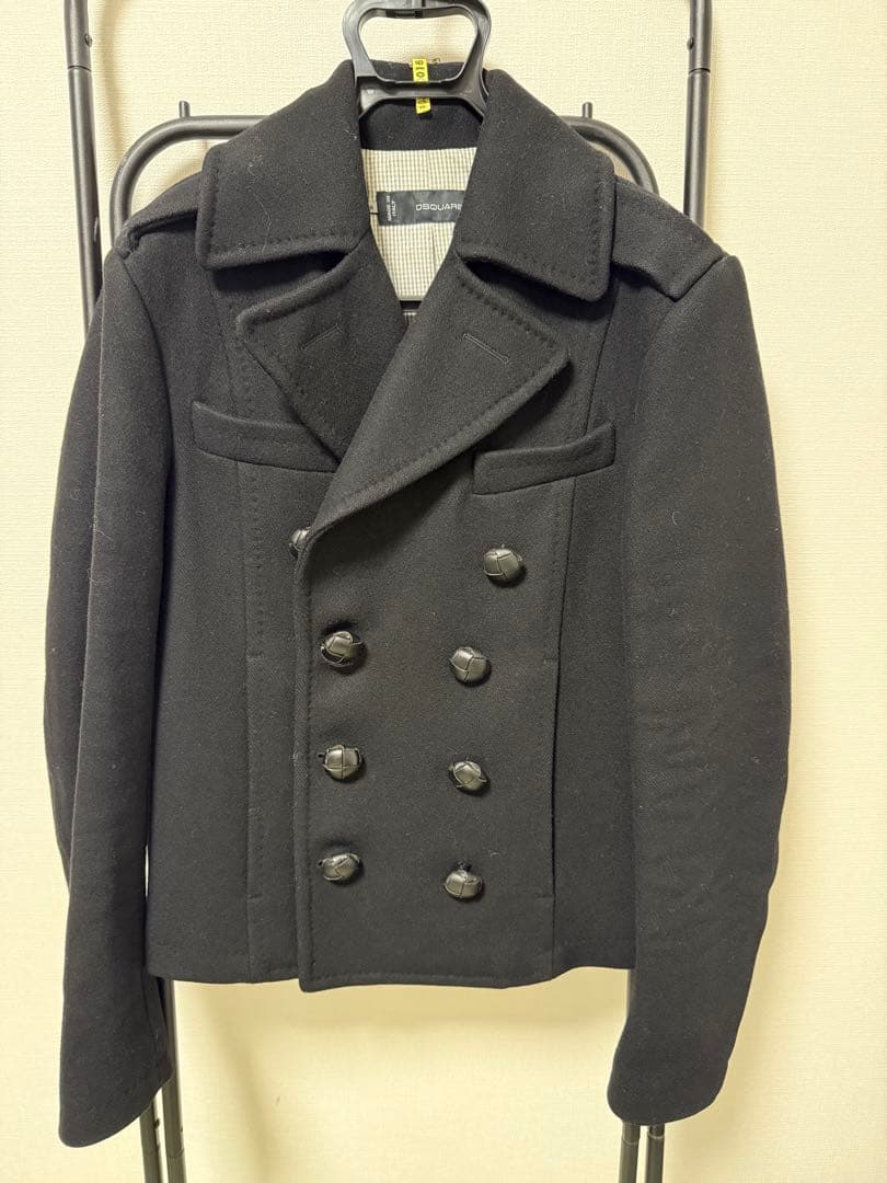 ディースクエアード ウール ダブルブレスト ピーコート ブラック DSQUARED2（ディースクエアード） 美品 メルトン ショート Pコート