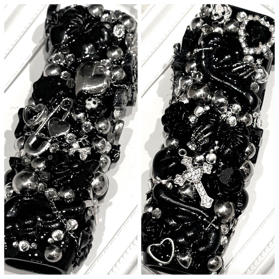 IQOSイルマワンケースデコ 量産地雷パンク系ゴスロリ黒シルバー全面