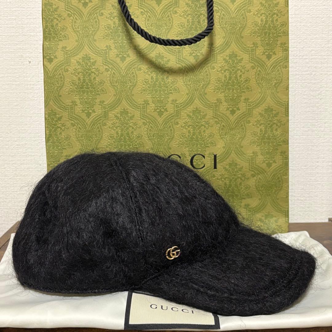 GUCCI ブラック キャップ GG 紙袋　布袋付き　モヘヤ　帽子 国内即送 GUCCI GGマーモント モヘア キャップ 729349 (GUCCI/キャップ