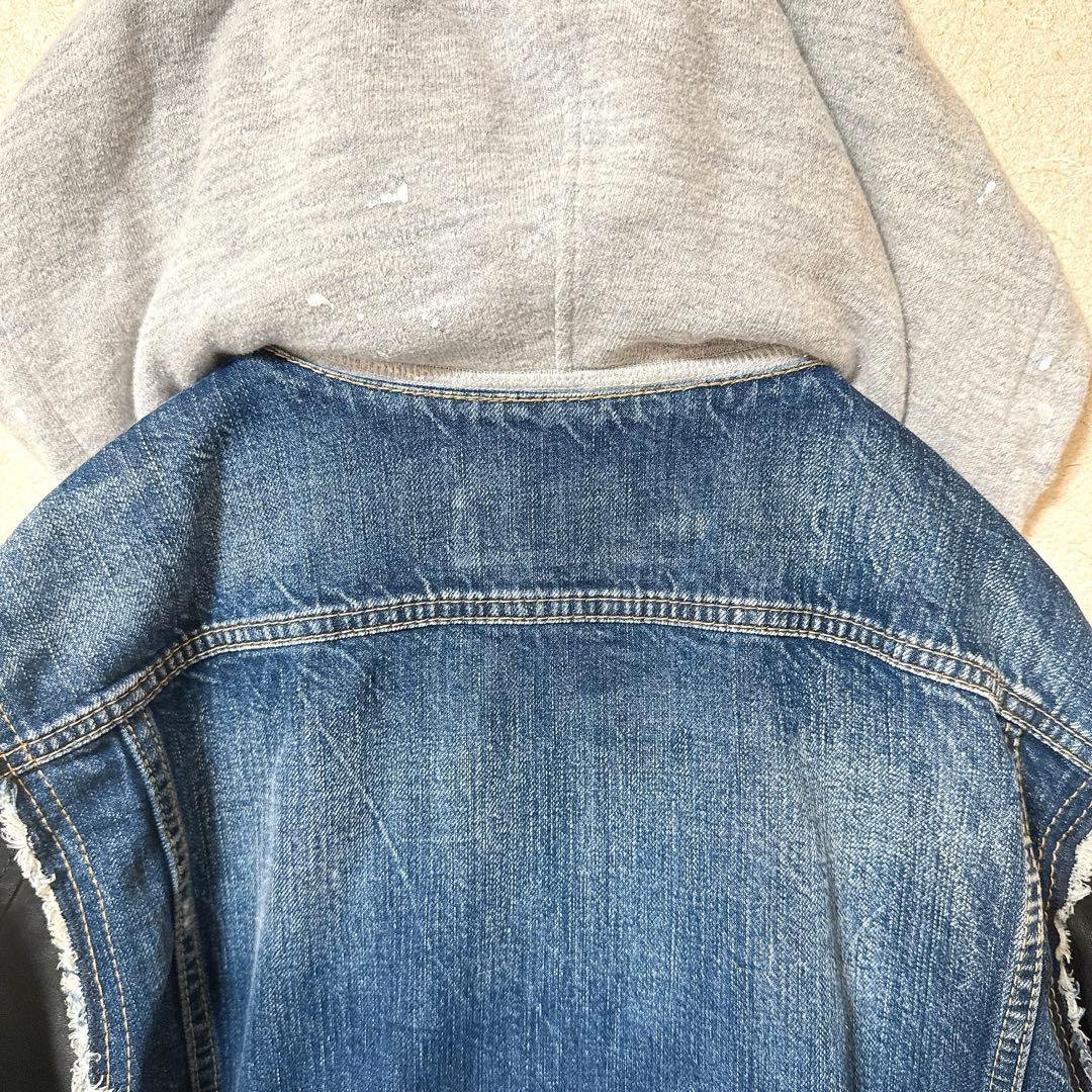 DSQUARED2 デニム ジャケット 袖レザー 46 ダメージ加工 パーカー