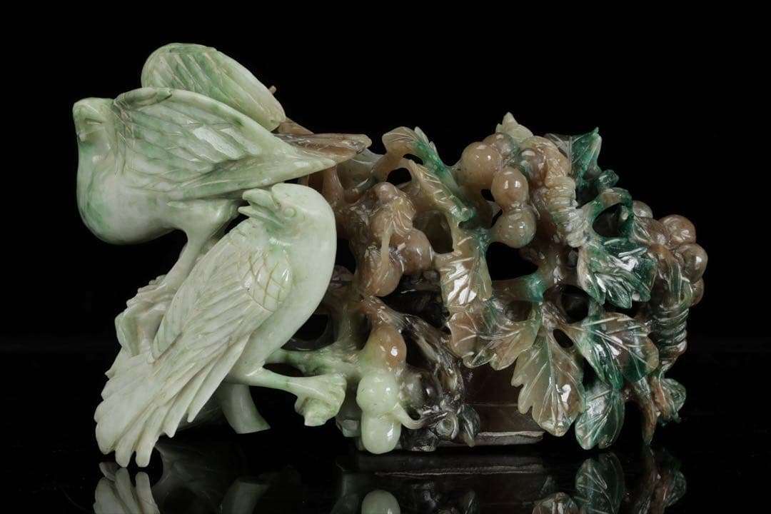 中国古玩 翡翠 玉石 鳥葡萄彫刻 960g 置物 唐物 細密彫刻 天然石 ヒスイ Yahoo!オークション -「ぶどう」(東洋彫刻) (彫刻、オブジェ)の落札