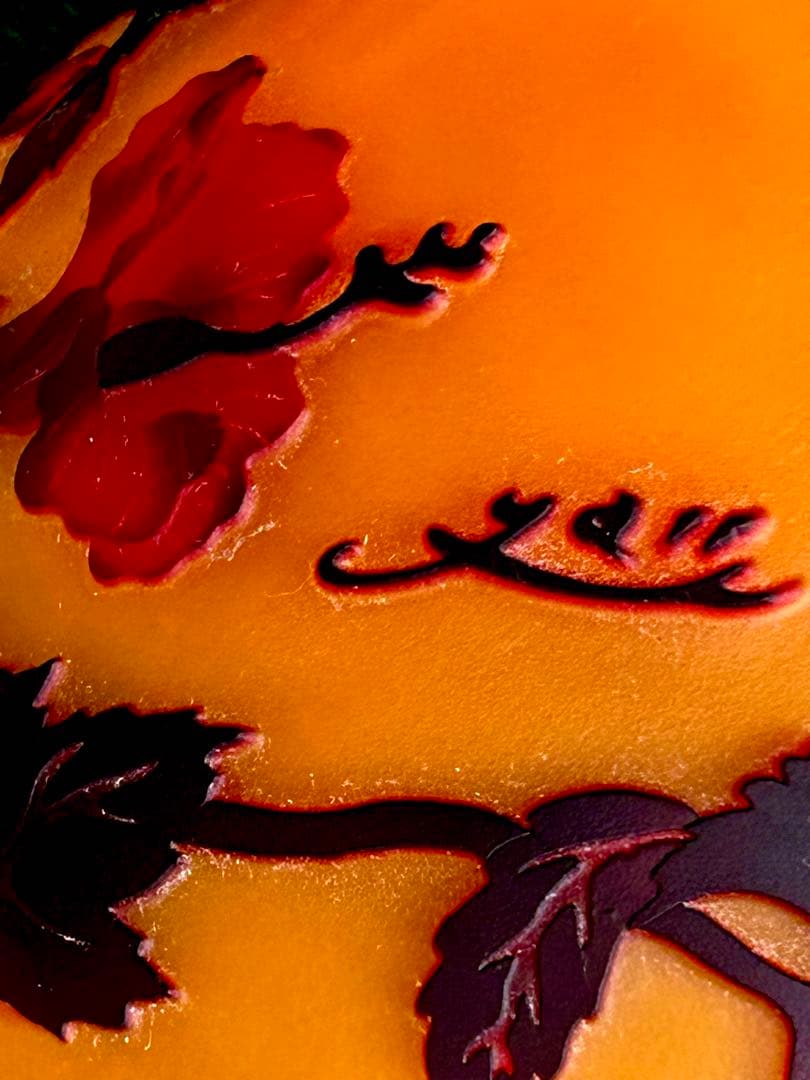 美品】アール・ヌーヴォーガレ風キノコ型ハイビスカス柄テーブルランプ