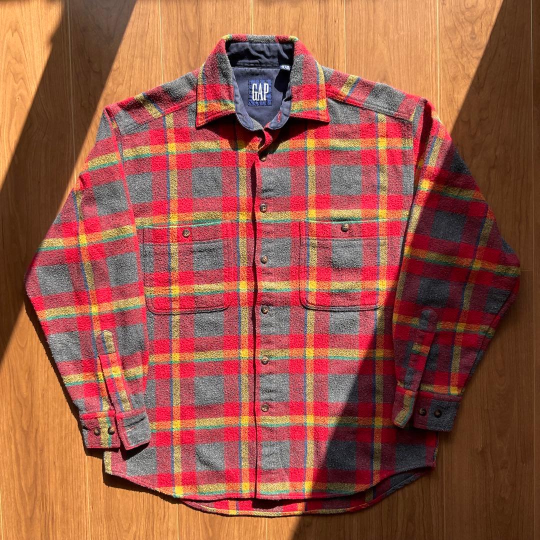 GAP OLD GAP ウール チェックシャツ 90年代 OLD GAP オールドギャップ ボタンダウン チェックシャツ メンズ