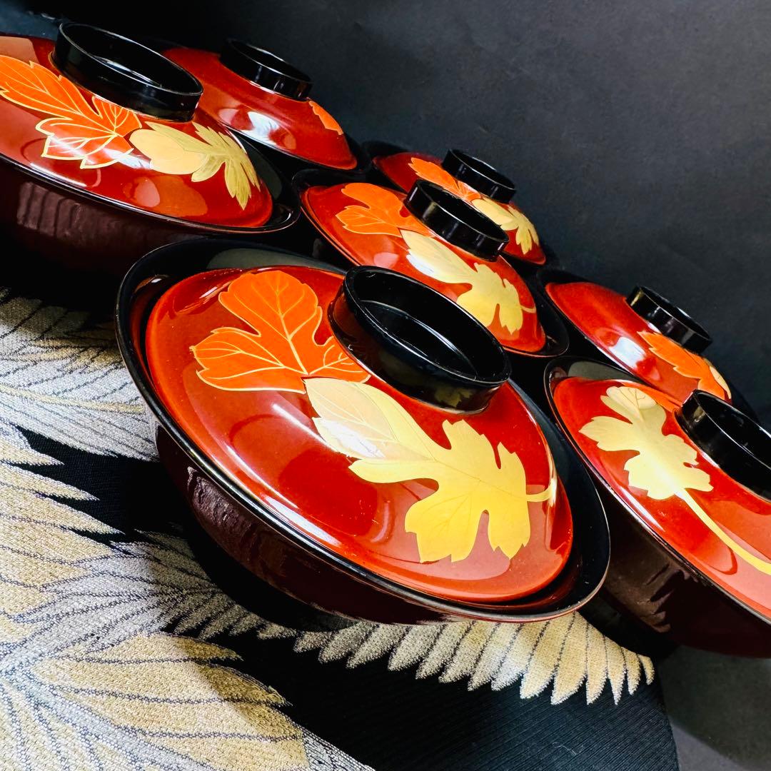 漆器 輪島塗 木製 蒔絵 溜塗 吸物椀 大きめ 蓋付椀 汁椀 7客 - メルカリ