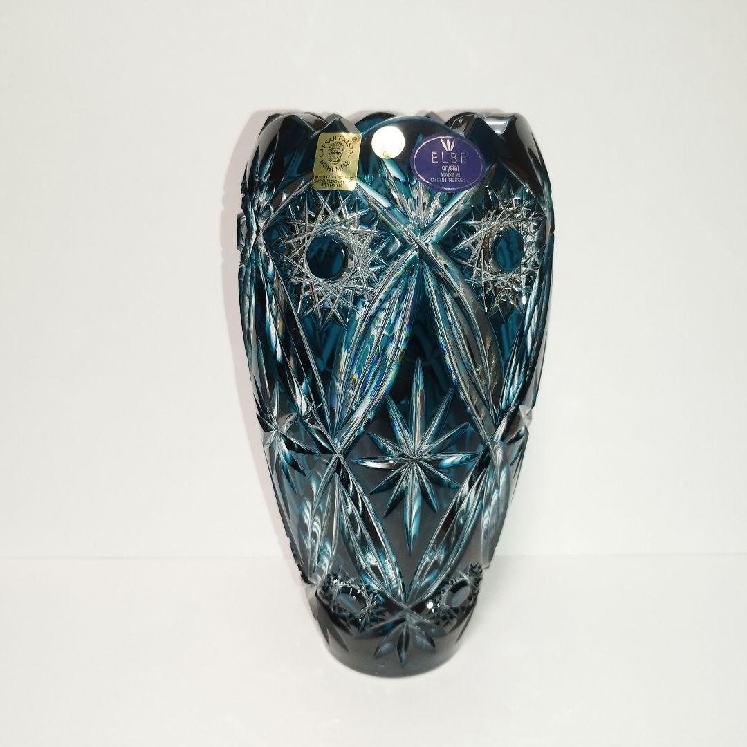 希少】エルベクリスタル 色被せ花瓶 シーブルー 高さ23cm - メルカリ