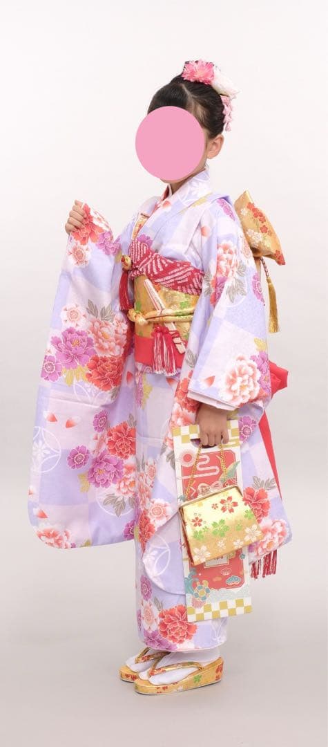 七五三用着物 花柄　ピンク　紫 京都瑠璃雛菊 七五三 着物 7歳 フルセット 購入 販売 ダリヤ 四つ身