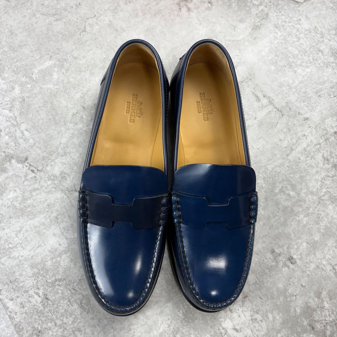 HERMES エルメス ケネディモカシン レザー ローファー 36 1/2 紺色