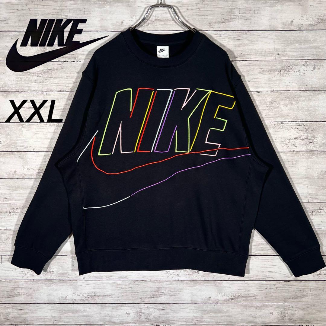 希少』 NIKE スウェット レインボー 刺繍ロゴ 入手困難 黒 【XXL