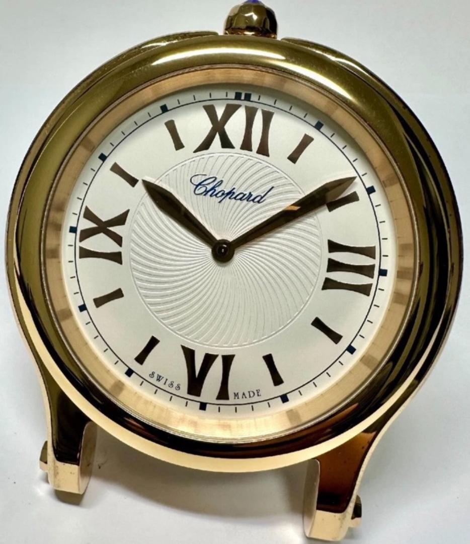 美品 ショパール　ハッピースポーツ　ゴールド トラベルテーブルクロック ケース付 レディース ラグジュアリーウォッチ：ハッピースポーツ ウォッチ