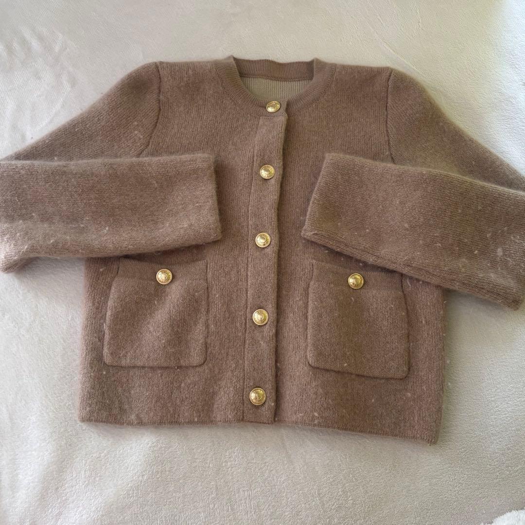 カシミヤブレンドノーカラーニットジャケット ベージュ - メルカリ