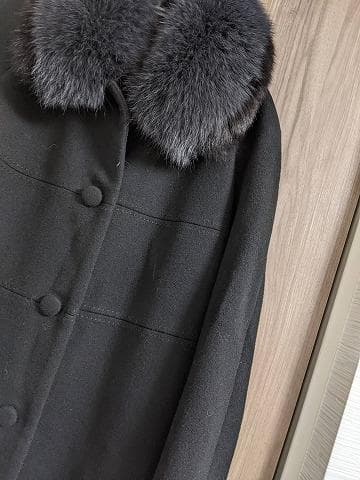 A832 カシミヤ ウール フォックス 毛皮 ロングコート 着丈110㎝ 黒