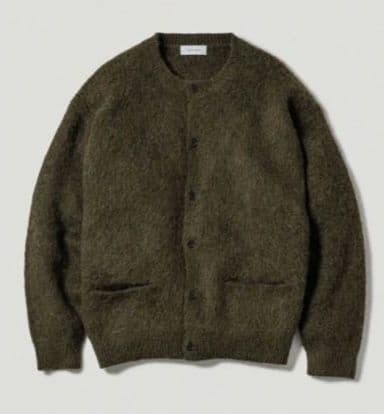 ADAM ET ROPÉ HOMME モヘアミックス カーディガン　カーキ　M ADAM ET ROPE'｜モヘアミックス オーバーサイズ クルーネック