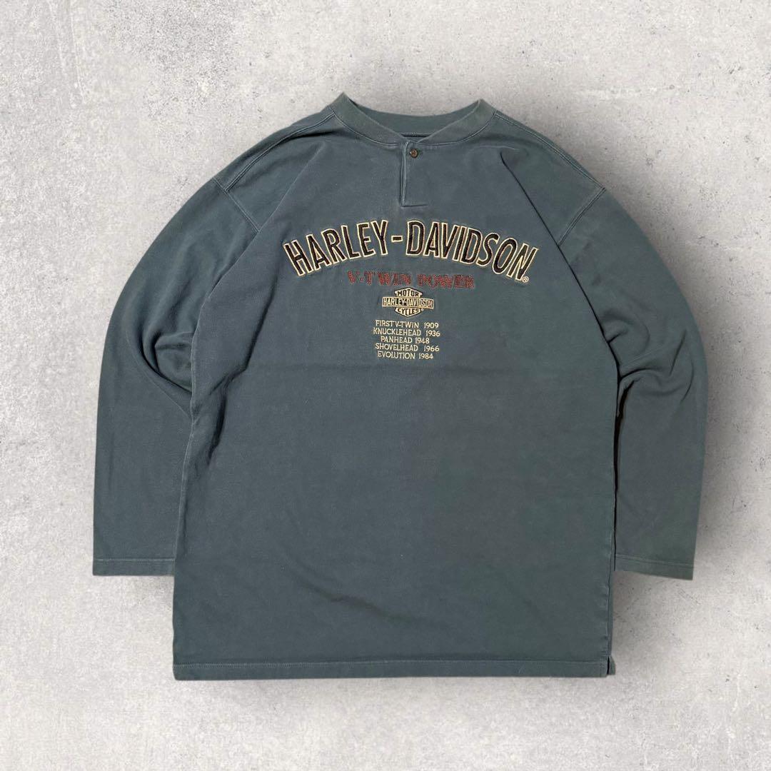 ハーレーダビッドソン】ヘンリーネックロンT エメラルドグリーン XL