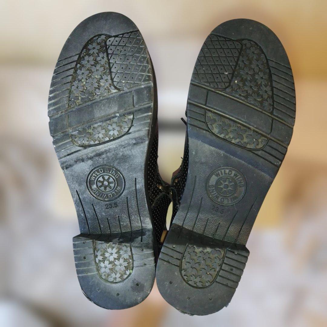 【厚底】ワイルドウイング スワロー 23.5cm 本革 バイクブーツ 黒