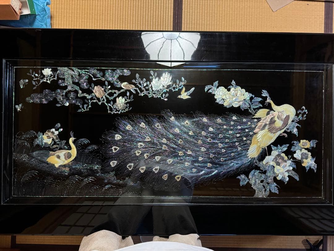 螺鈿細工　ローテーブル　伝統工芸　黒漆塗り　硝子板付き Yahoo!オークション -「螺鈿 テーブル」の落札相場・落札価格