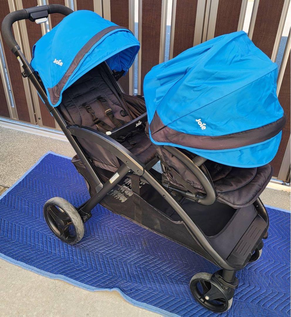 Joie ダブルベビーカー 青/黒 joie 二人乗りベビーカー エヴァライトデュオ(レインカバー付き) 軽量