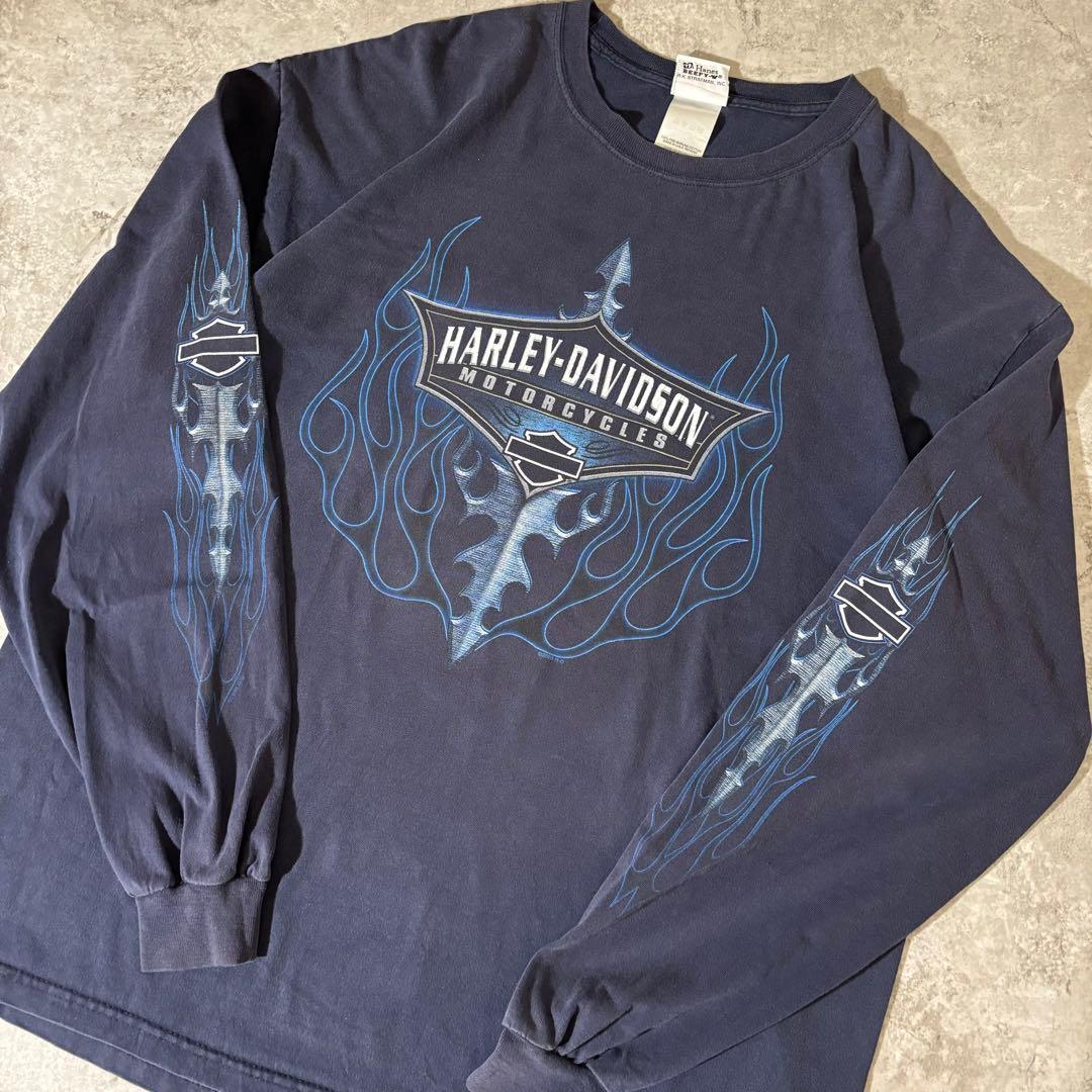 j様専用ハーレーダビッドソン Tシャツ ロンT ブルーフレイム USA製 XL