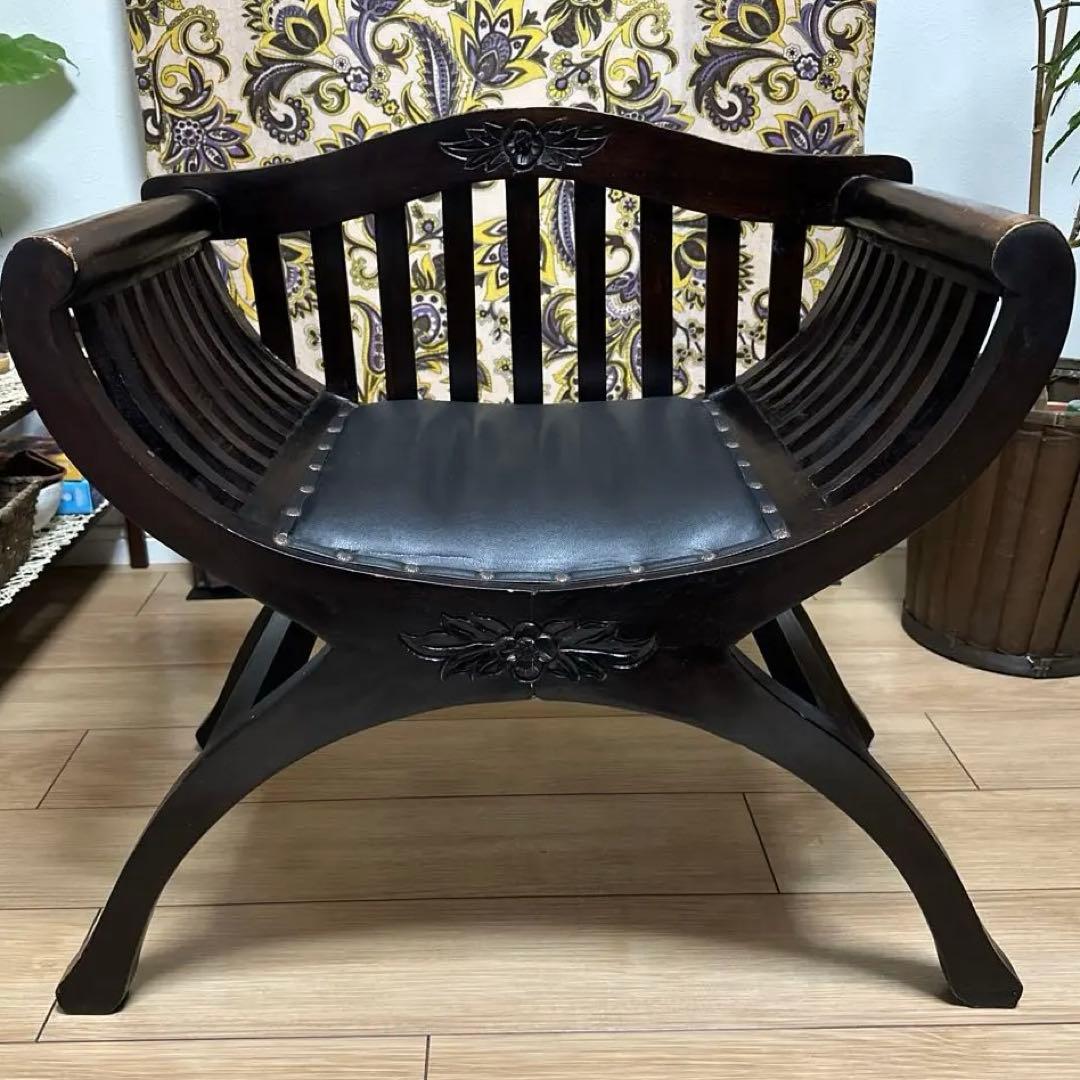 最終価格【カルティニチェア】アジアン家具／バリ家具／スツール／伝統工芸／送料込 受注生産品 カルティニチェア ダークブラウン スツール 椅子 チェア