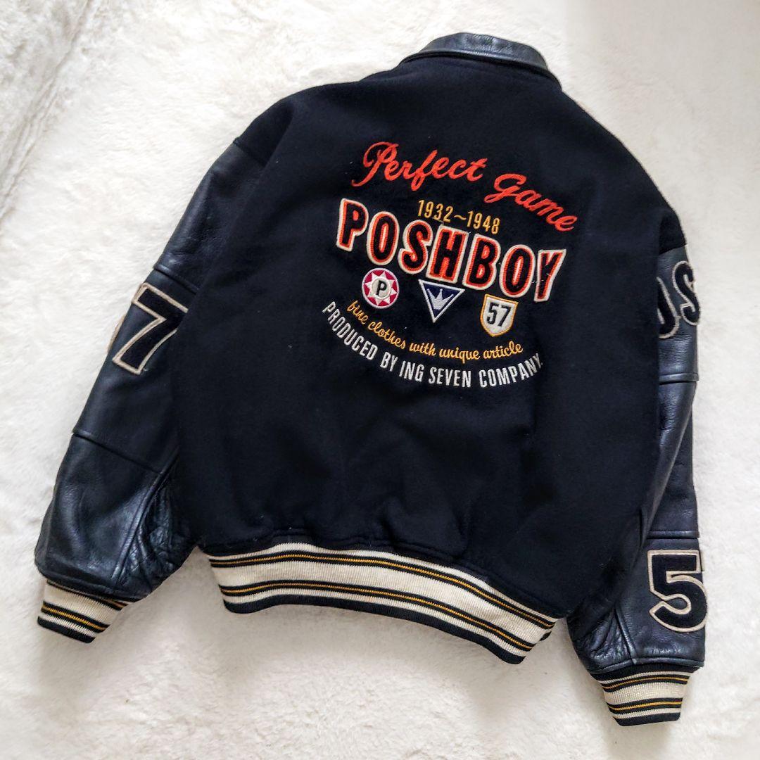 POSH BOY ポッシュボーイ 袖襟レザースタジャン 刺繍 ワッペン