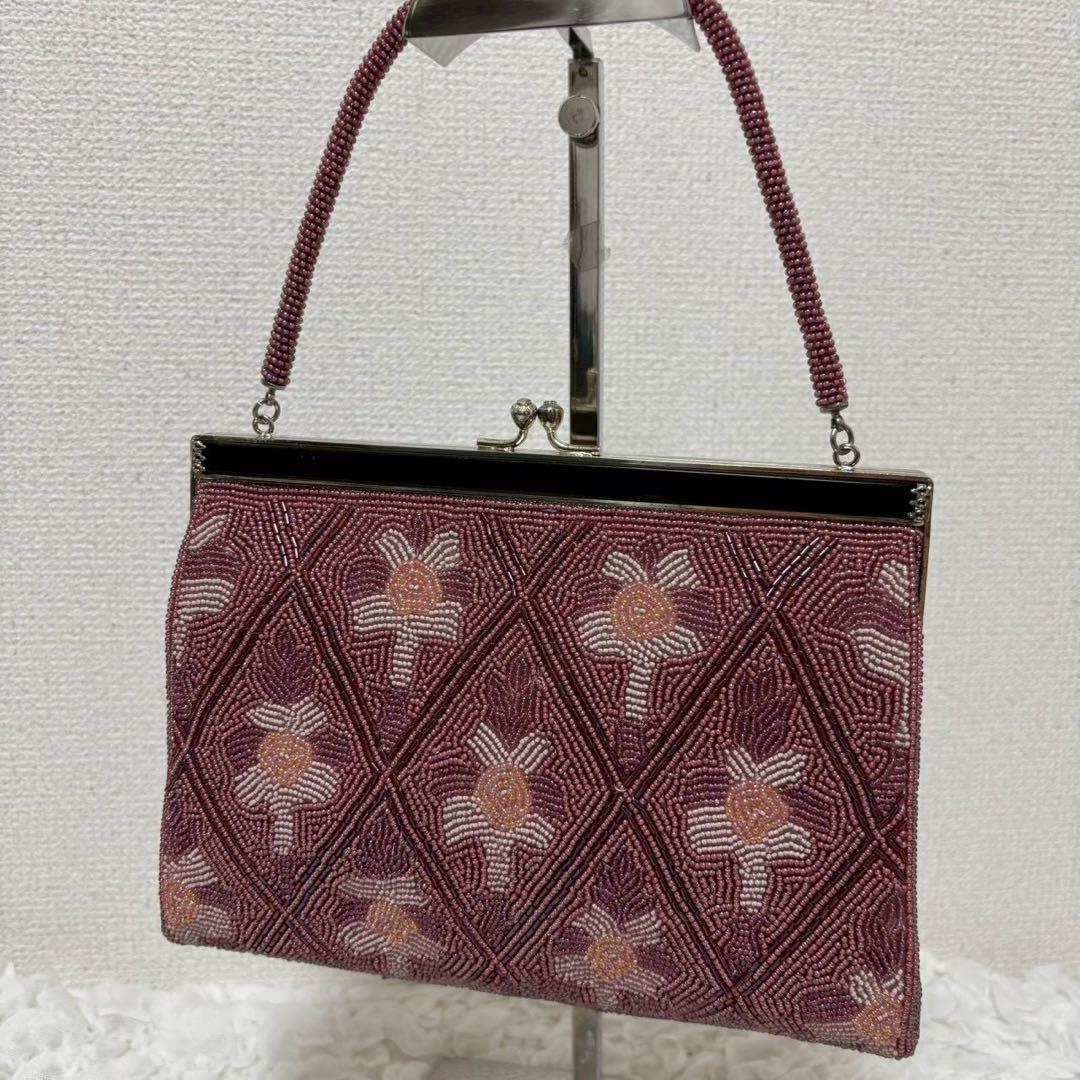 ビーズ刺繍 がま口ハンドバッグ 花柄 和装バッグ レトロ - メルカリ