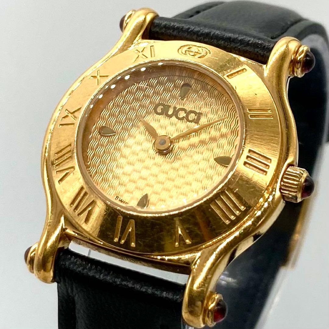 稼動】 グッチ 腕時計 6500L QZ ゴールド文字盤 レディースウォッチ