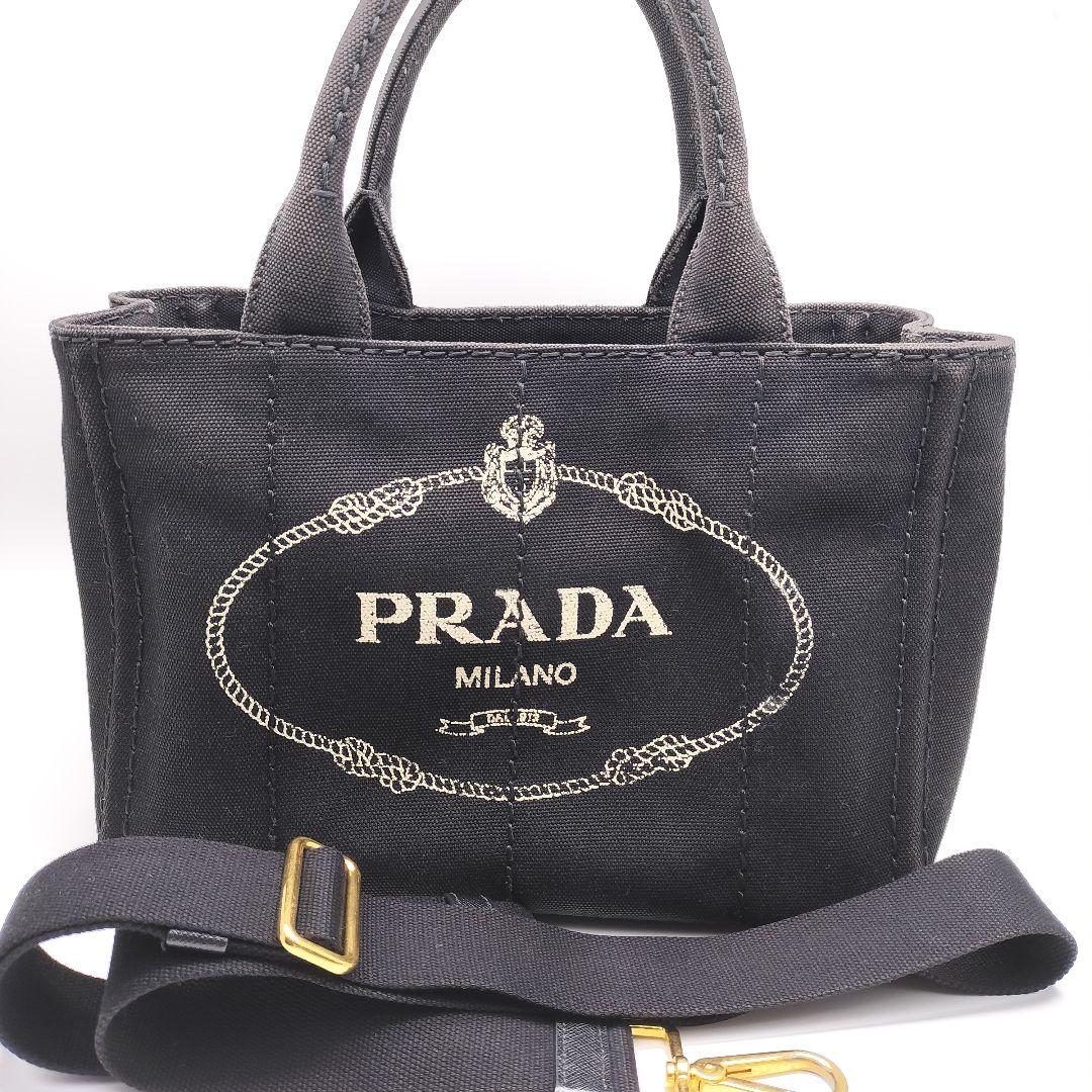 美品! PRADA プラダ カナパ 2WAY ブラック ショルダーバッグ 美品】PRADA プラダ カナパ 2way ハンドバッグ ショルダーバッグ