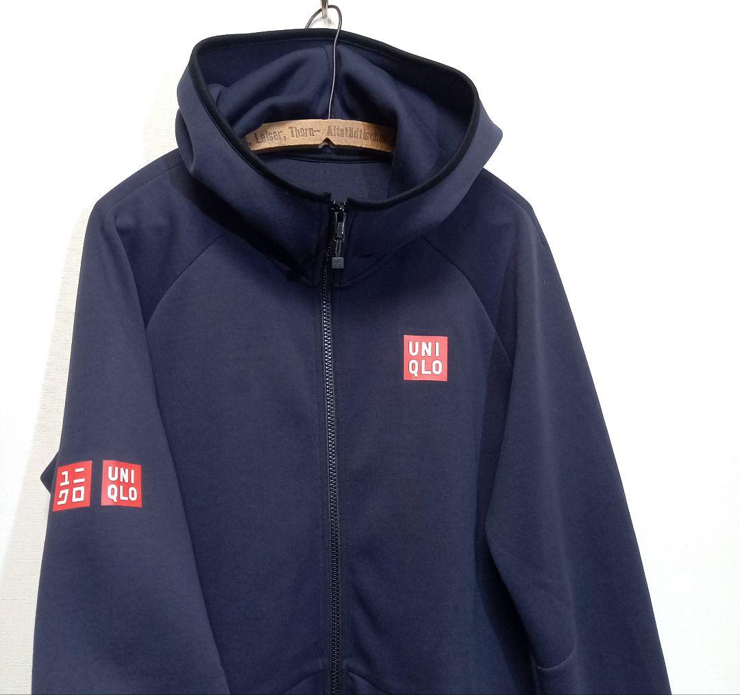 XL！錦織圭 ユニクロ NK ドライストレッチ スウェットパーカー 紺