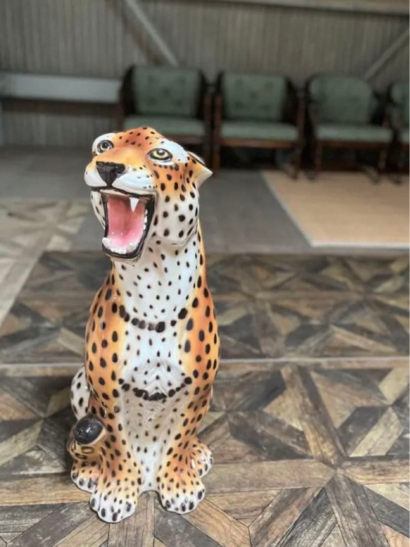 イタリア製 ヒョウ 豹 陶器 置物 レオパード アニマル インテリア