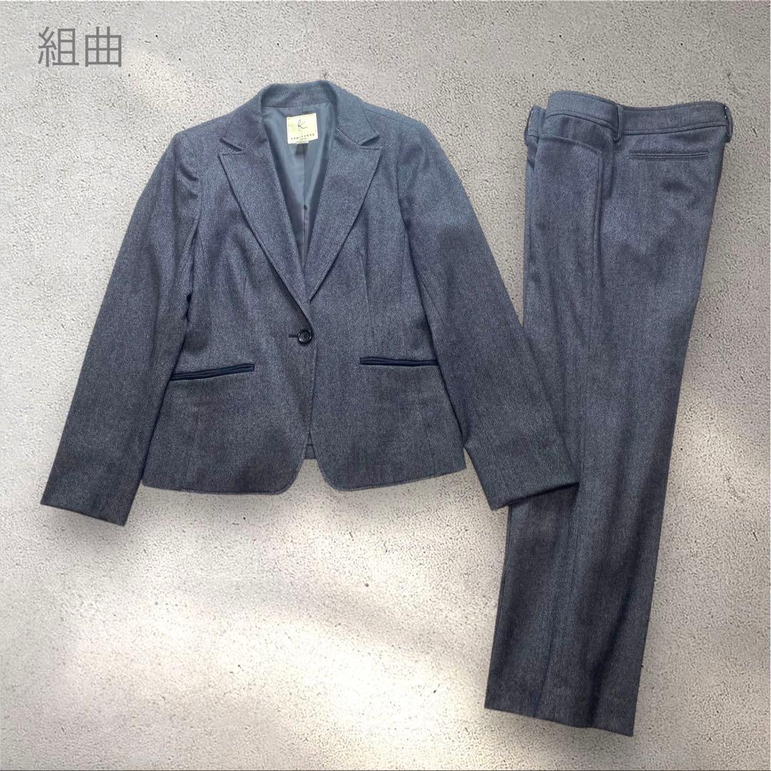 組曲　大きいサイズ2XL パンツスーツ　グレー　カシミヤ混 kumikyoku（組曲） - 組曲 グレー パンツスーツ 1 2 オンワード樫山 美