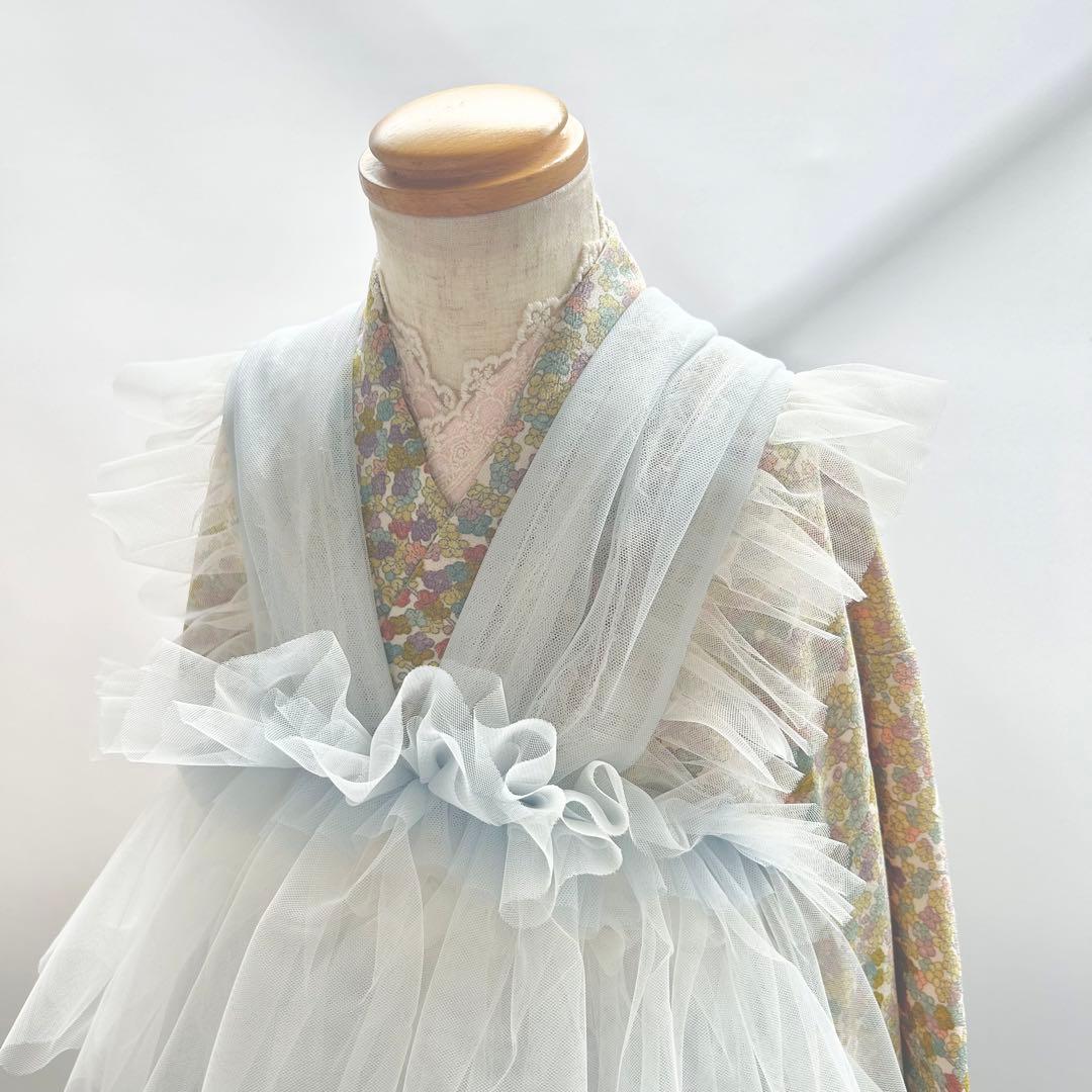 被布エプロン【ライトブルー】チュール被布 被布ドレス 七五三