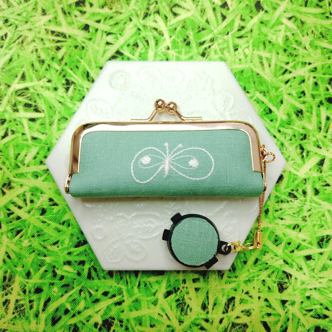 ミナペルホネン✨choucho ちょうちょ グリーン✨朱肉付 がま口 印鑑