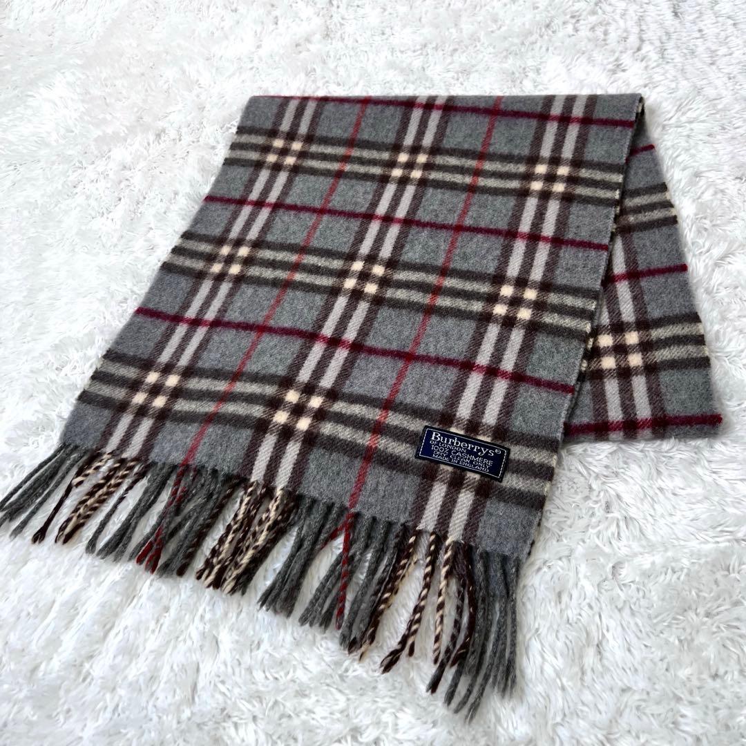 BURBERRY バーバリー マフラー カシミア100% グレー ノバチェック