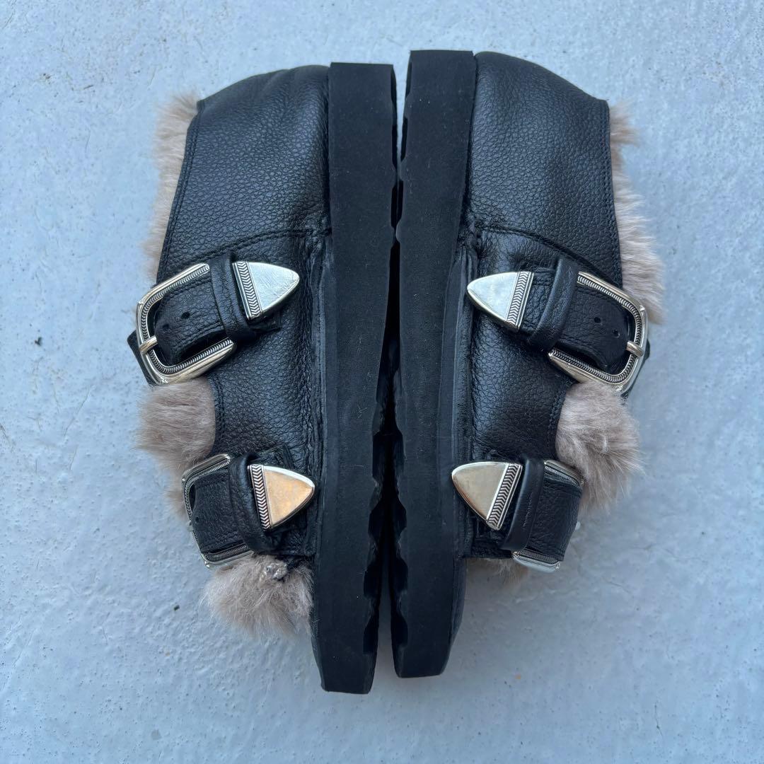 CAMINANDO 未使用級 ファーサンダル ダブルベルト ブラック 24cm位