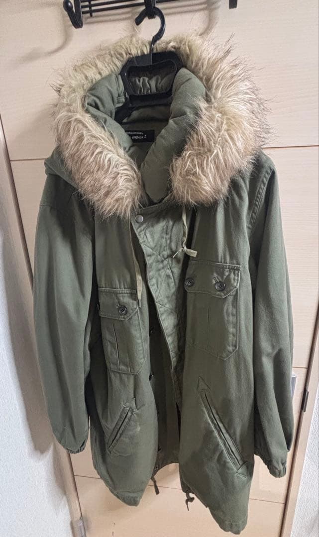 オリーブグリーン ファー付きモッズコート - メルカリ