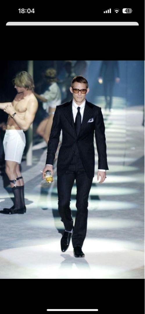 GUCCI 2004AW グッチ トムフォード ウール ベロア チェーン柄スーツ