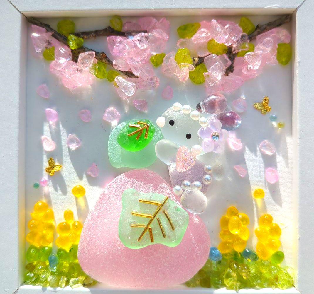 さくらうさぎ もぐもぐ よもぎ餅 桜もち シーグラスアート - メルカリ