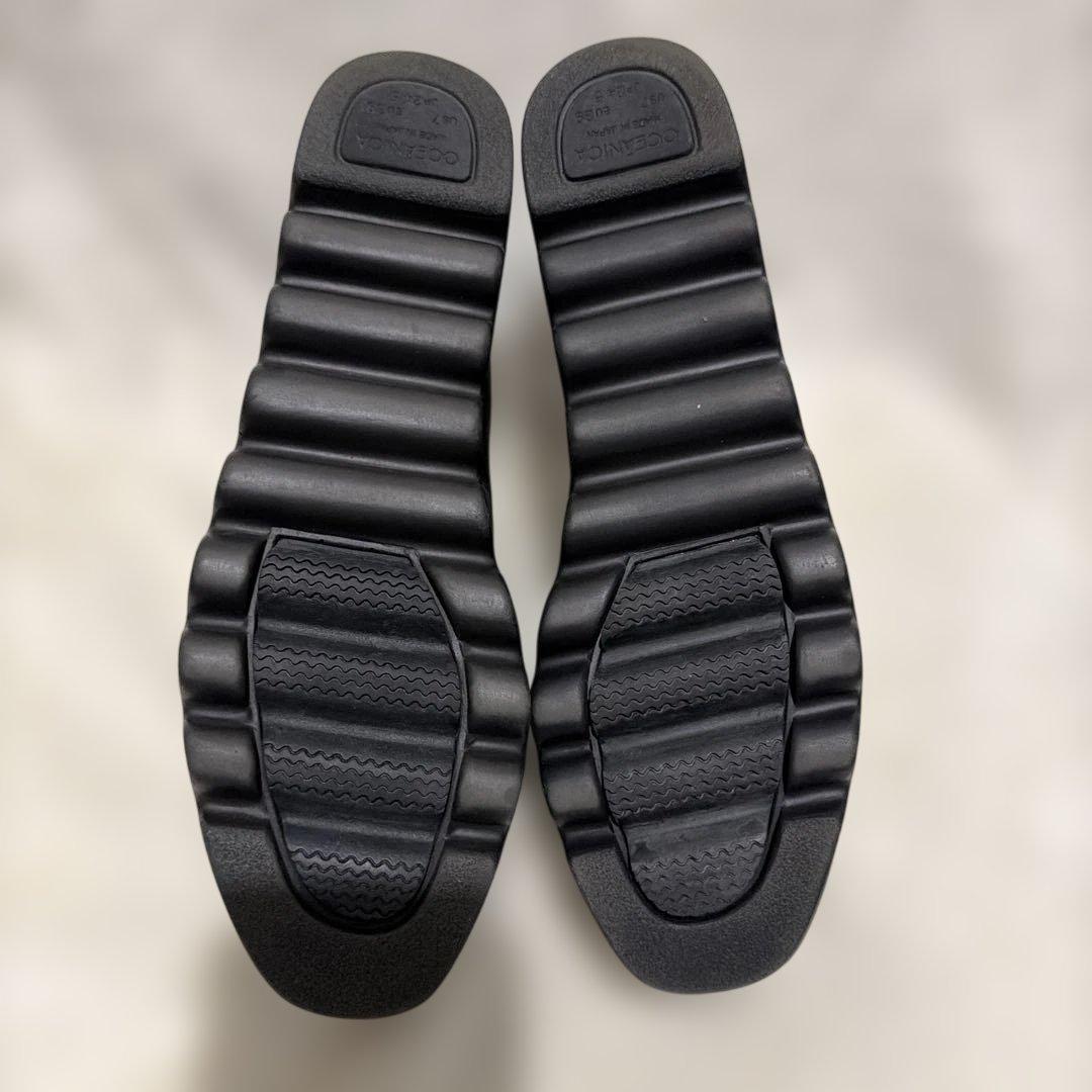 ヒルズアベニューOCEANICA ブラック エナメル ファー シューズ 厚底 黒