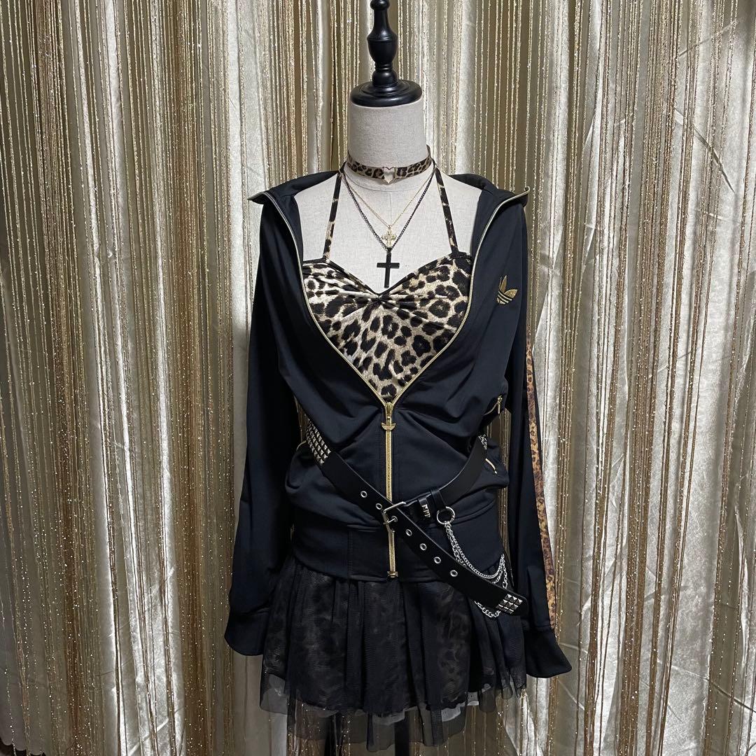 adidas 豹柄3本ライン トラックジャケット ロゴ金刺繍 フェアリー