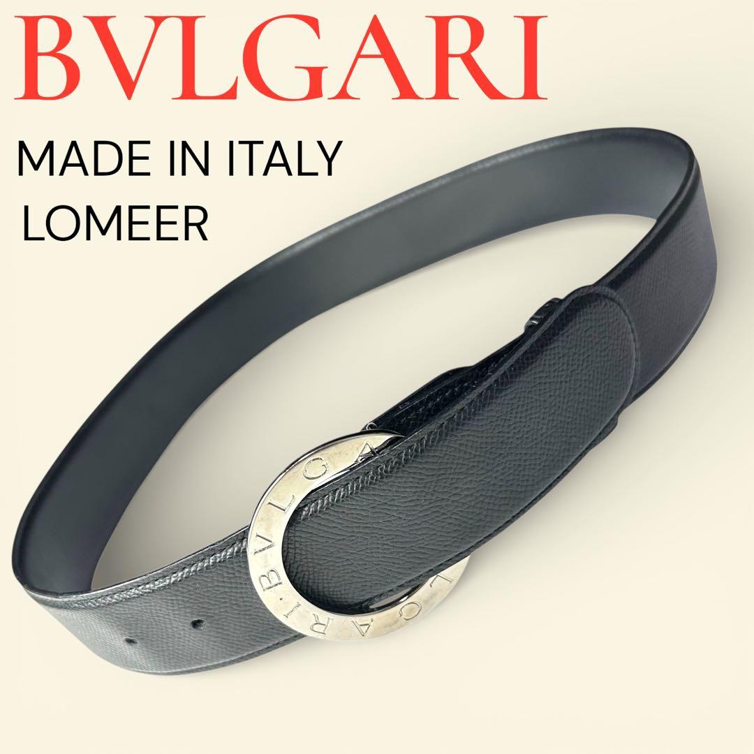 BVLGARI ブルガリ ベルト ロゴマニア サークルバックル レザー 黒