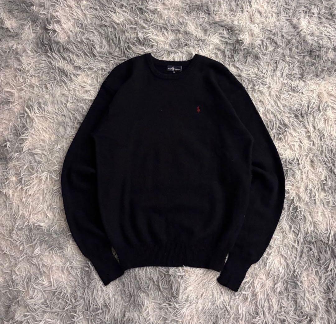 M*様 90s Polo Ralph Lauren ニット セーター　navy 90s Polo Ralph Lauren No Pony Cotton Knit 2L / ポロ ラルフローレン