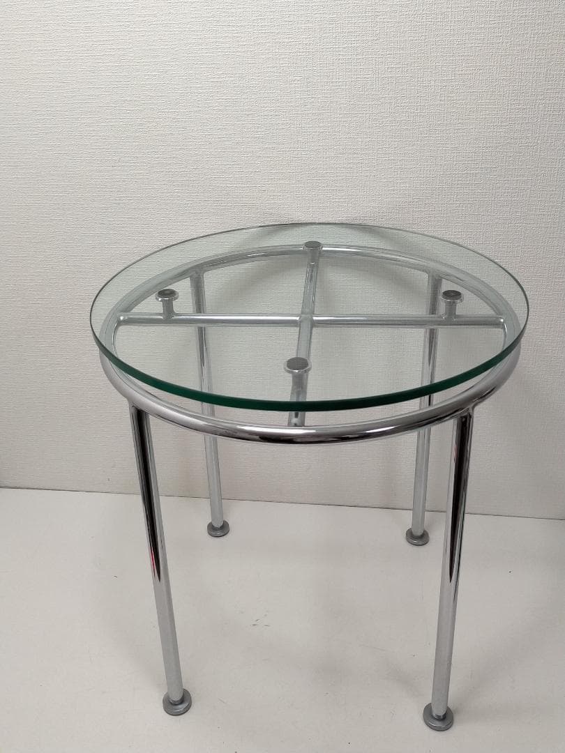 ガラスサイドテーブル 丸型 強化ガラス クロム脚 　北欧風　250808-2Y ガラスサイドテーブル 丸形 円形 テーブル サイドテーブル 強化ガラス