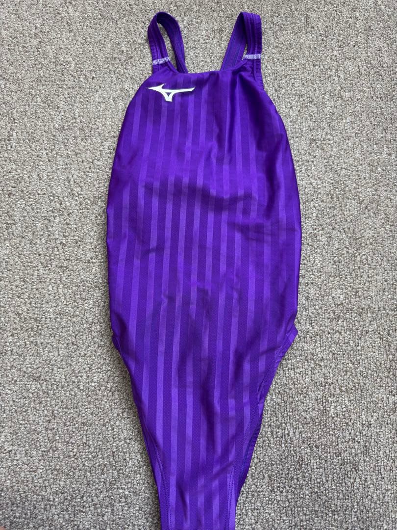 ミズノ ストリームアクセラ ハイカット 競泳水着L パープル ストライプ