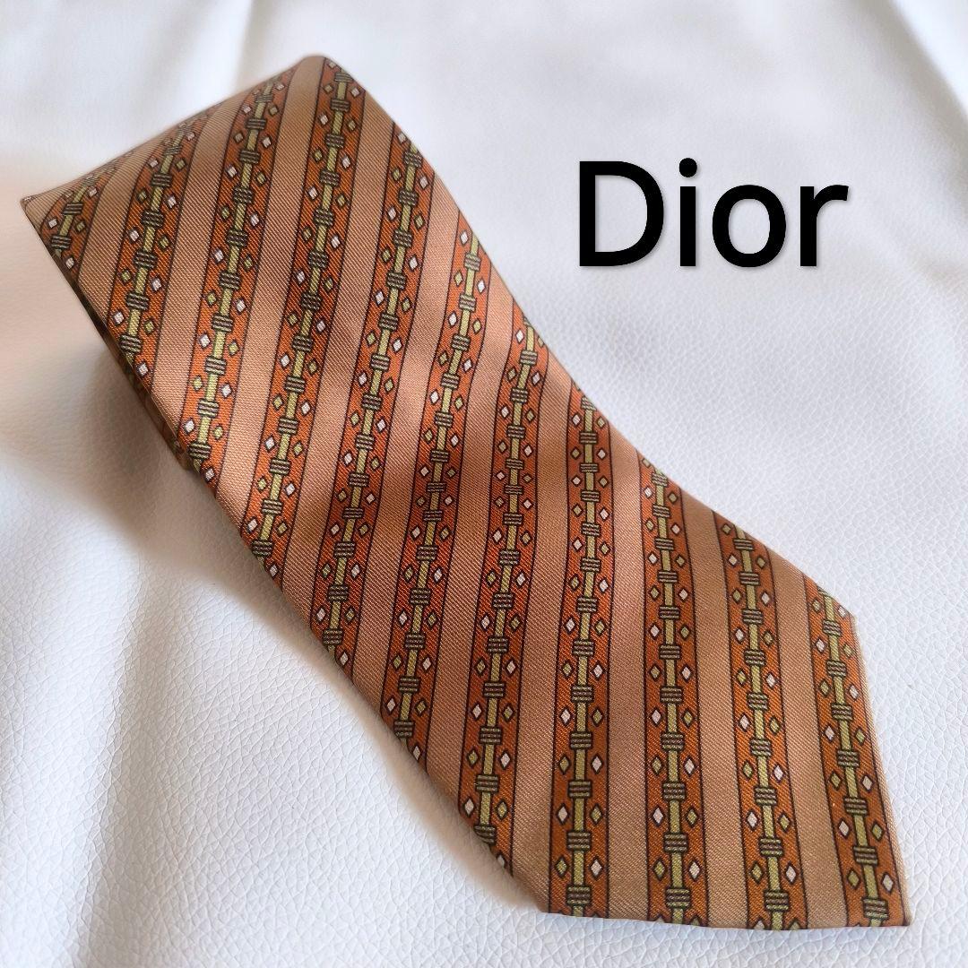 フランス製】クリスチャンディオール ネクタイ ブラウン ストライプ柄