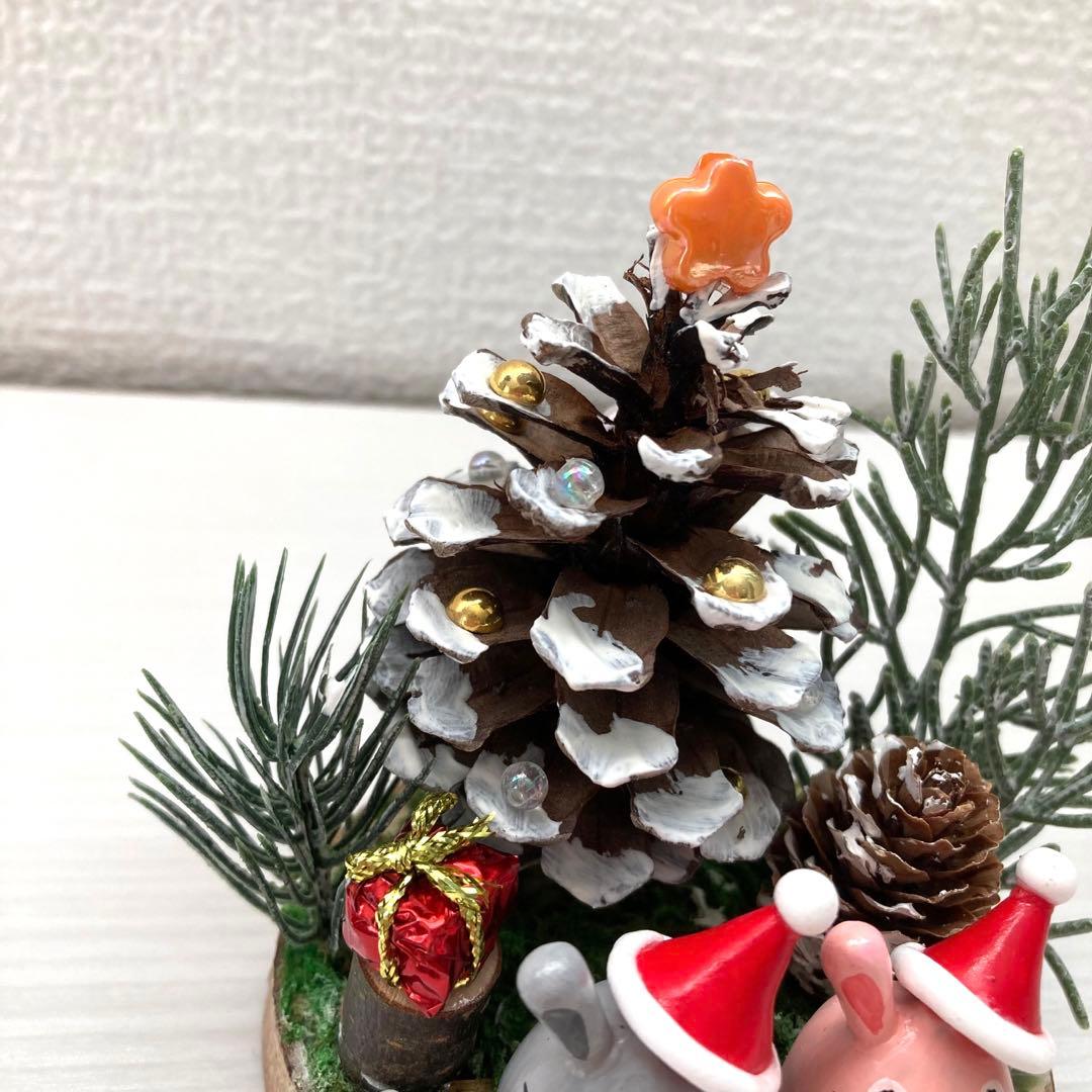 どんぐりアート うさぎさんのホワイトクリスマス 丸太オブジェ - メルカリ