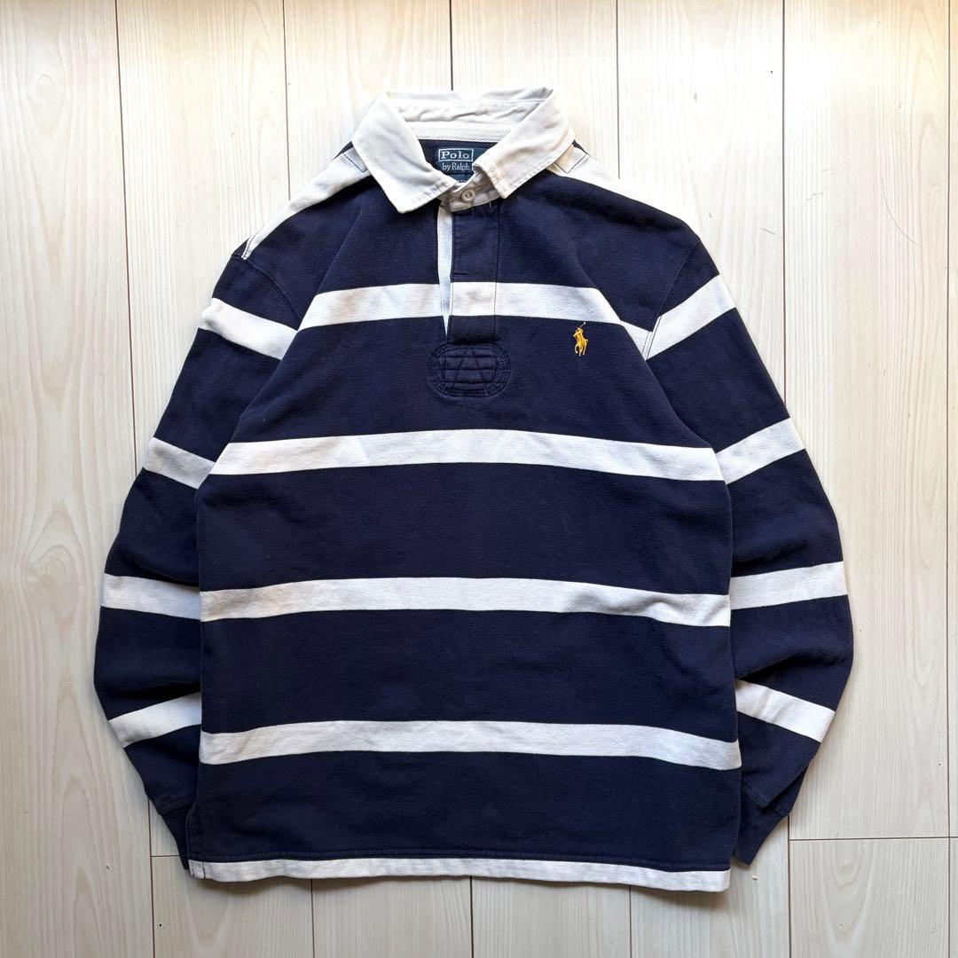 常田大希着用】90s ラルフローレン ボーダー 青白 ラガーシャツ 長袖 M