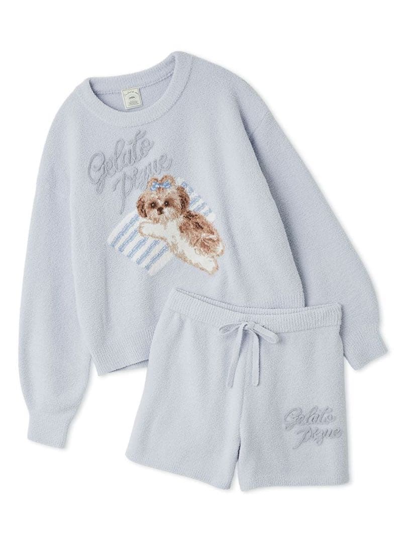 ジェラートピケ　シーズージャガードプルオーバー ブルー セットアップ タグ付き ジェラートピケ gelato pique 【ラッピング済み】シーズージャガード