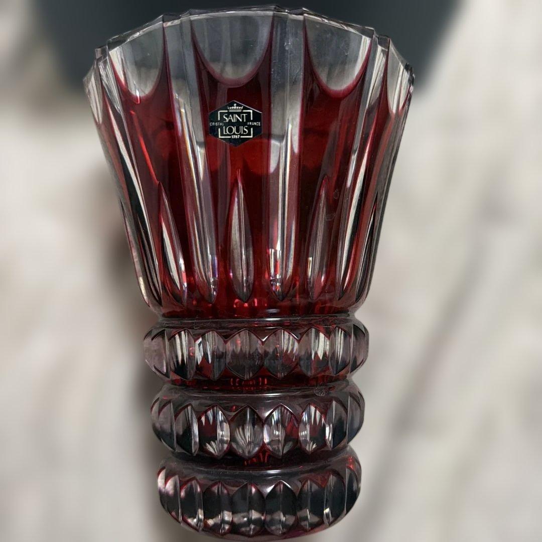 最高級クリスタル】サンルイクリスタル 花瓶 フラワーベース レッド 箱