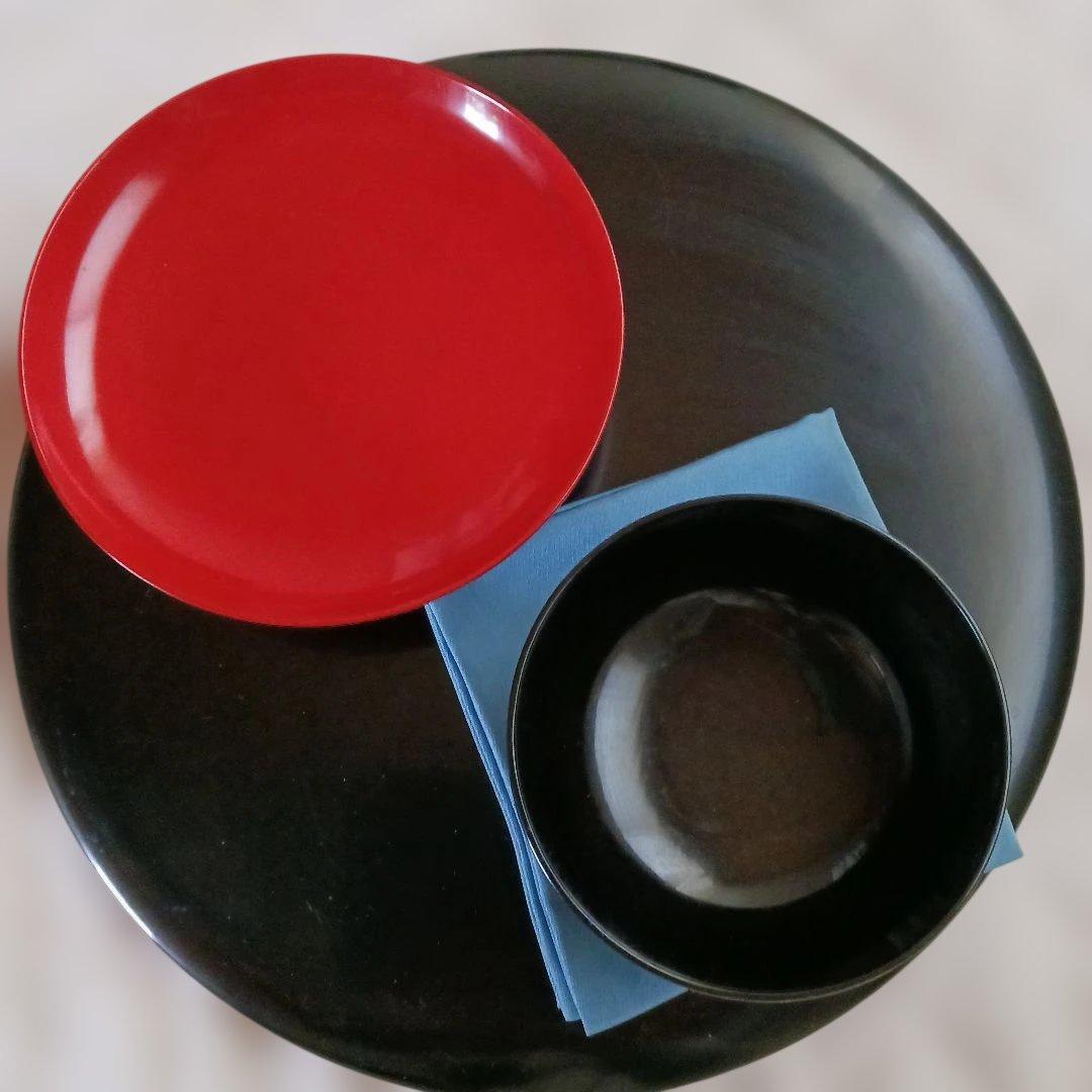 未使用輪島塗赤黒漆器皿とお椀セット - メルカリ