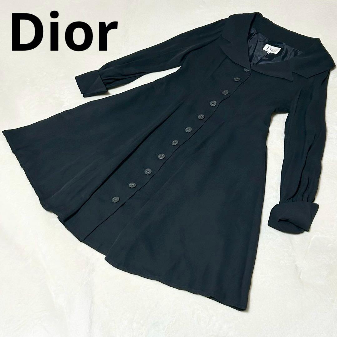 ★美品★マドモアゼルディオール　ワンピース　M ボタン　襟　ネイビー ドレス instock]【AIDMAX】ミニ/ドレス/ワンピース/ブルー/袖あり/長袖/ボタン