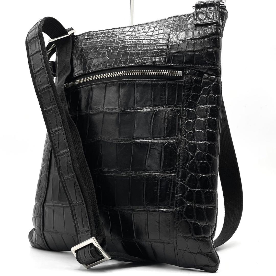 定価25万!!! JRA公認 マットクロコ ショルダーバッグ センター取り 黒 カワノバッグ / 【日本製】 センター取り マット クロコダイル トート